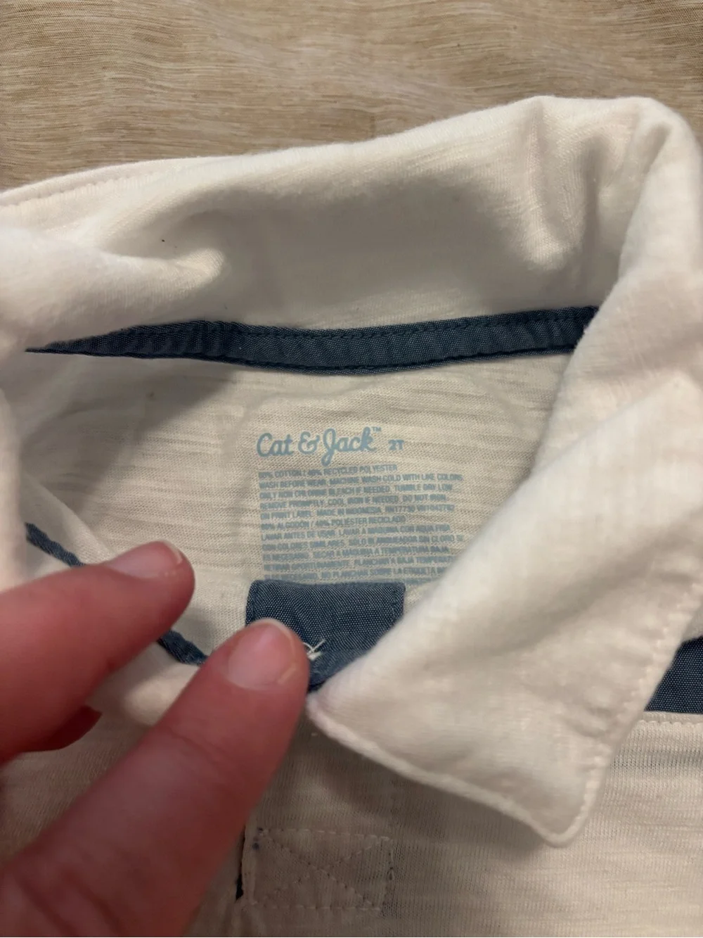 Cat & Jack White Polo with Navy Pocket Trim